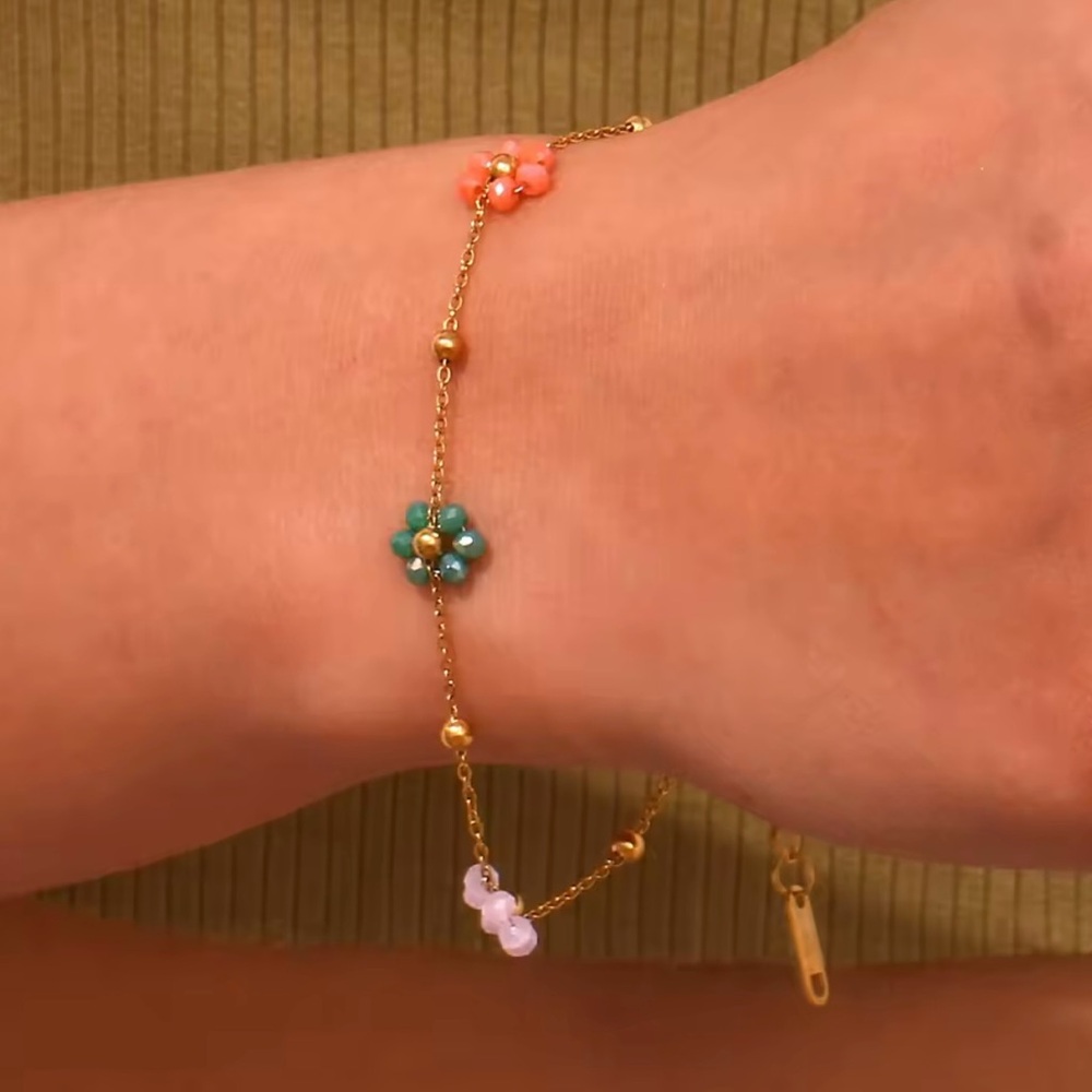 18k Gold Plated Colorful Floral Chain Bracelet